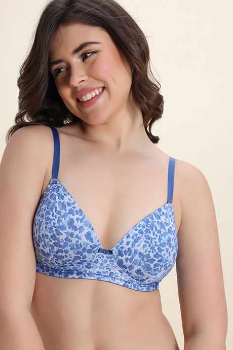 Zivame Padded Non Wired Medium Coverage Tshirt Bra - Blue Animal Print — image 5